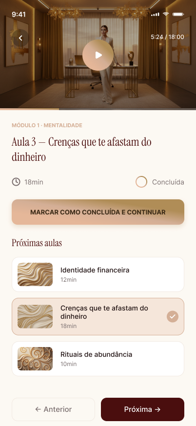Tela Formação do app Club das Milionárias