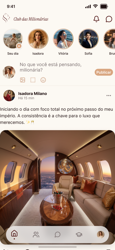 Tela O feed do app Club das Milionárias